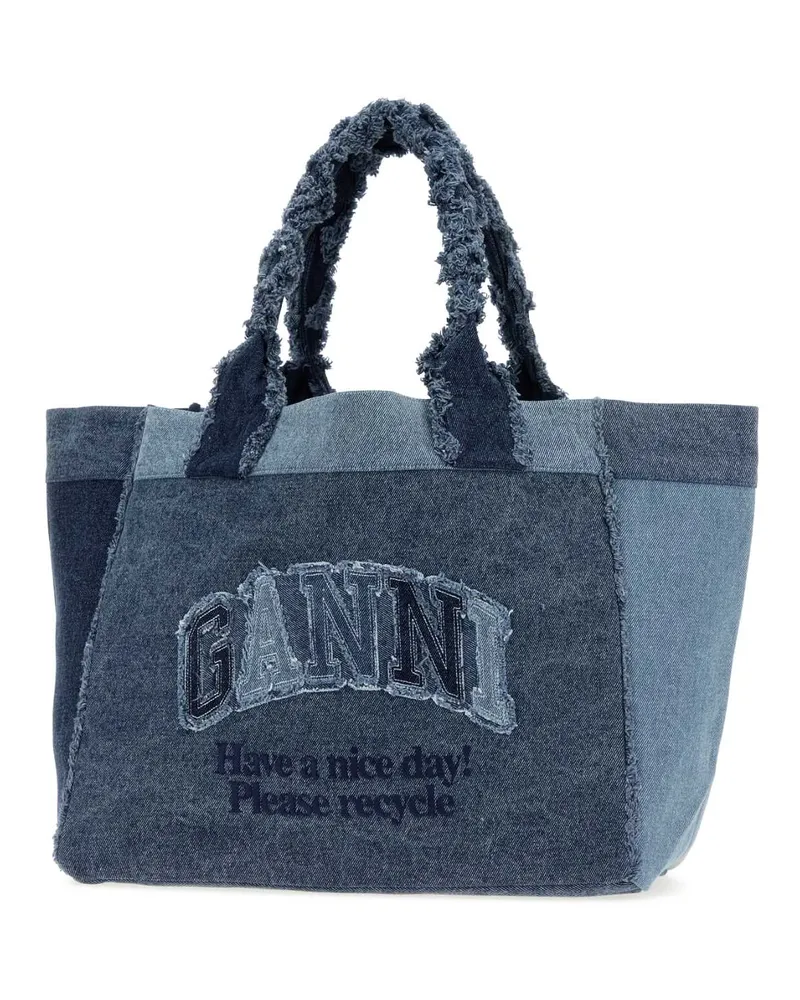 Ganni Women's Denim Medium Trapeze Shopping Bag Midbluevintage Exterior: Fabric Borse A Mano Blue