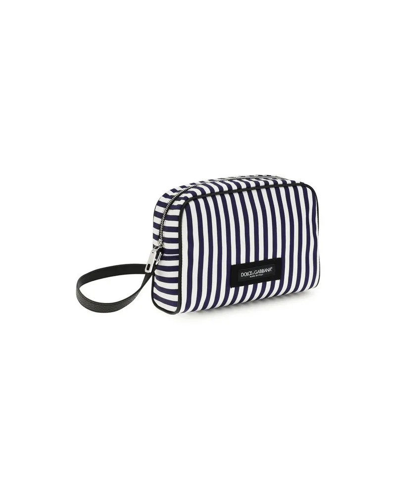 Dolce & Gabbana Men's Striped Cotton Poplin Clutch Navy Polyester Calf Navy