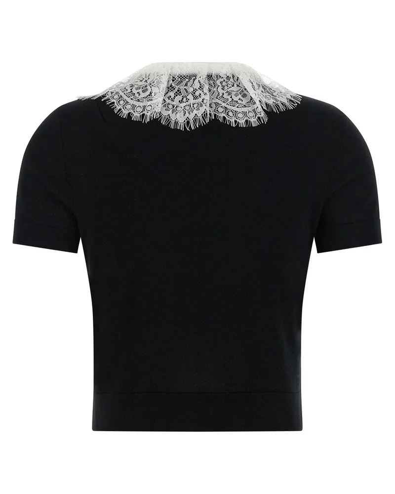 Self-Portrait Lace Collar Wool Knit Blouse — Black Black