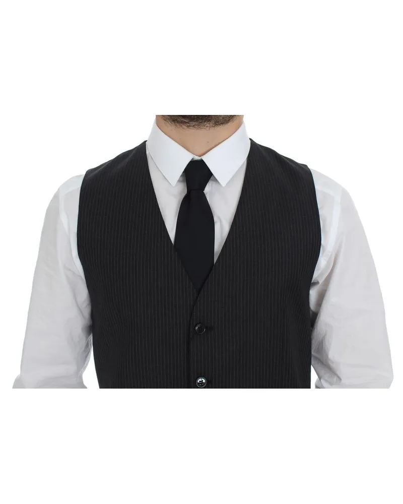 Dolce & Gabbana Men's Gray Striped Wool Single Breasted Vest Clothing Gray