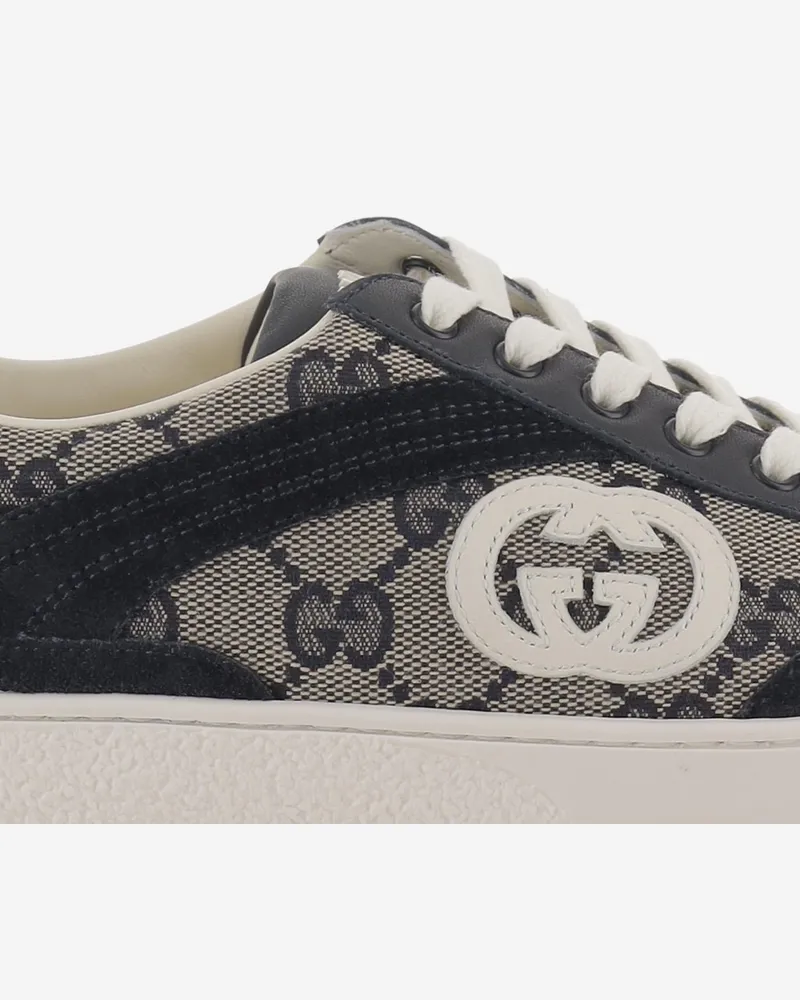 Gucci Boys' Gg Fabric And Leather Sneakers Grey Trainers Navy