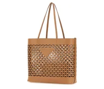 Perforated Leather Tote Bag — Beige