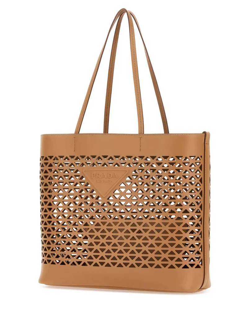 Prada Women's Sand Leather Shopping Bag Naturale Exterior: Borse A Mano Beige