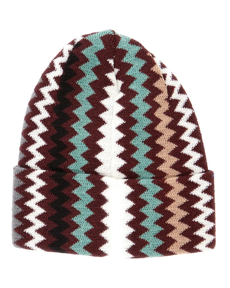 Missoni Men's Knitted Beanie Multicolour Wool Blend Acrylic Hat Burgundy