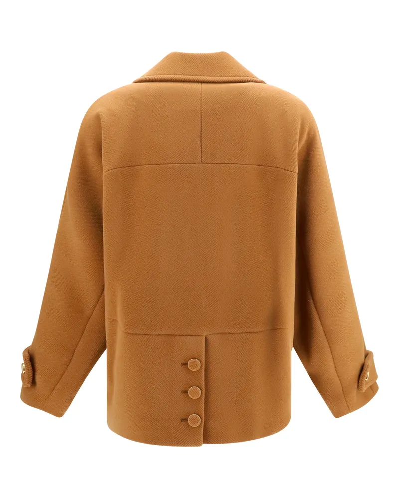 Chloé Double-Breasted Herringbone Merino Wool Coat — Camel Camel
