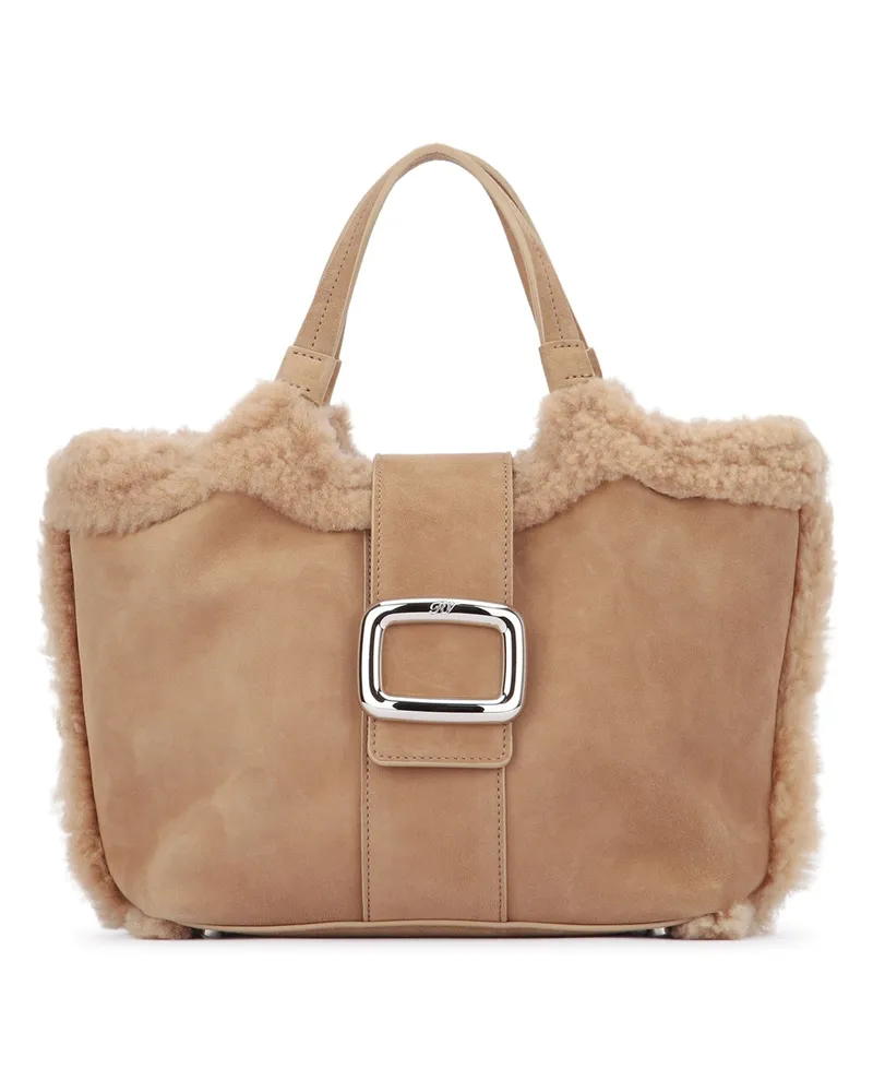 Roger Vivier Women's Mano Shoulder Bag Beige Suede Shearling Beige
