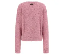 Intarsia Teddy Bear Bouclé Sweater — Pink