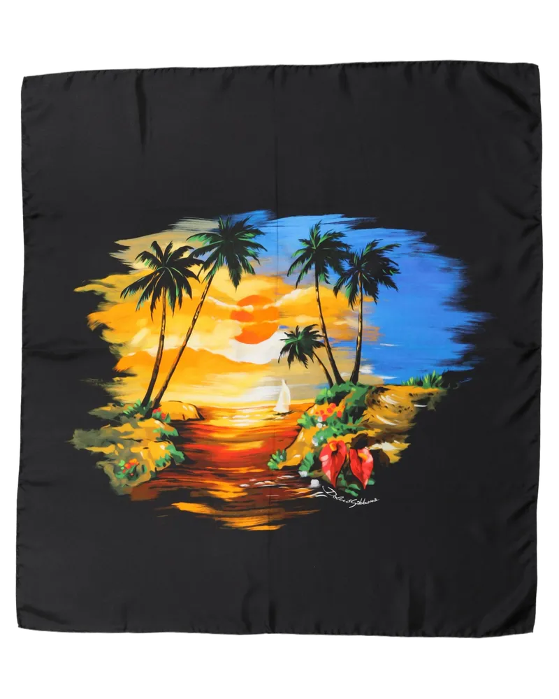 Dolce & Gabbana Tropical Sunset Print Silk Scarf — Black Black