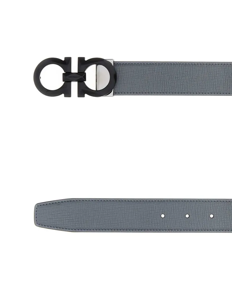 Ferragamo Men's Dark Grey Leather Reversible Belt Darkrainnero Cinture Gray
