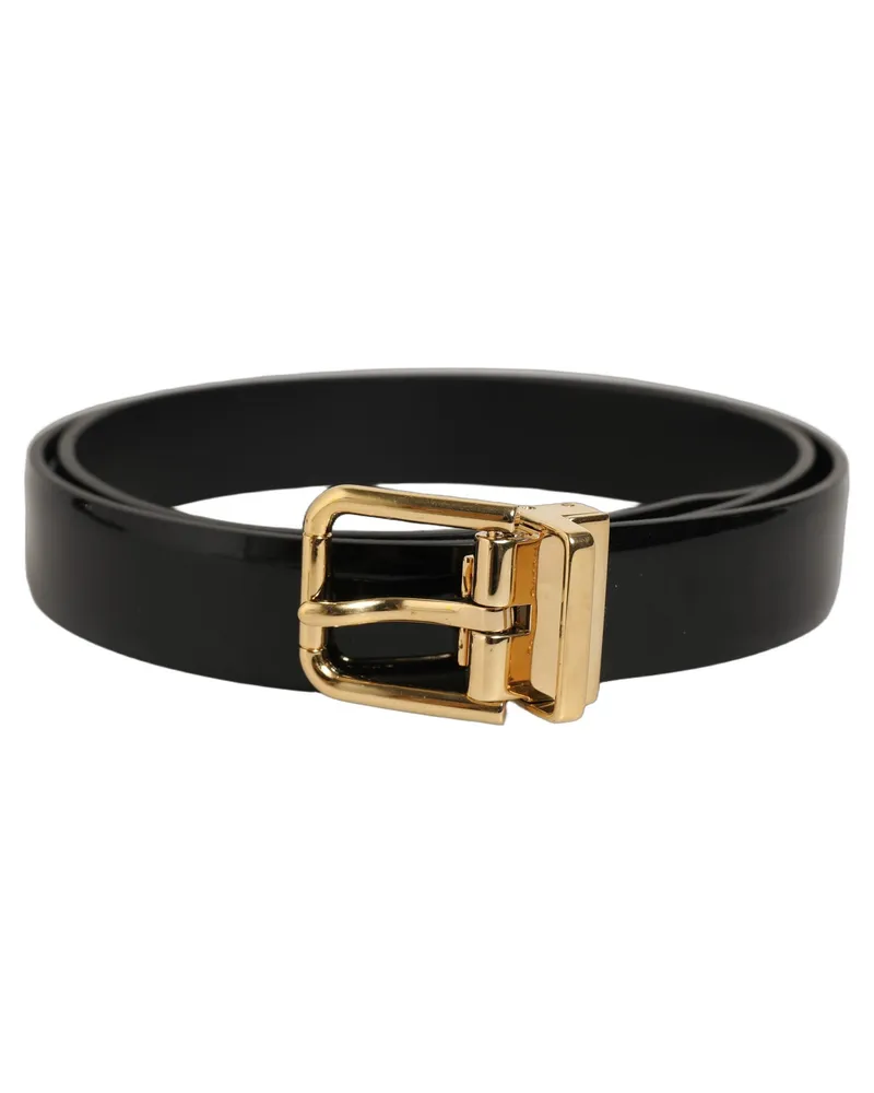 Dolce & Gabbana Classic Leather with Gold-Tone Buckle Belt — Black Black