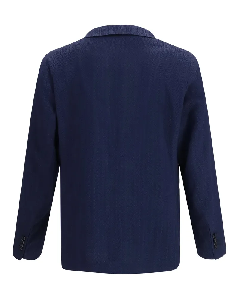 Tagliatore Men's Single-Breasted Jacket Herringbone Fabric Blu Navy