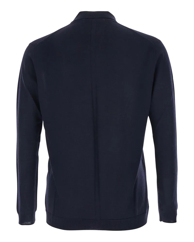 Low Brand Men's Wool Sweater With Polo Collar Blue Top Navy