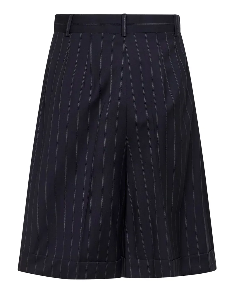 Max Mara Women's Blue Pinstriped Wool Canvas Bermuda Shorts Virgin Navy