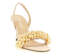 Pearl-Embellished Satin Heel — Gold