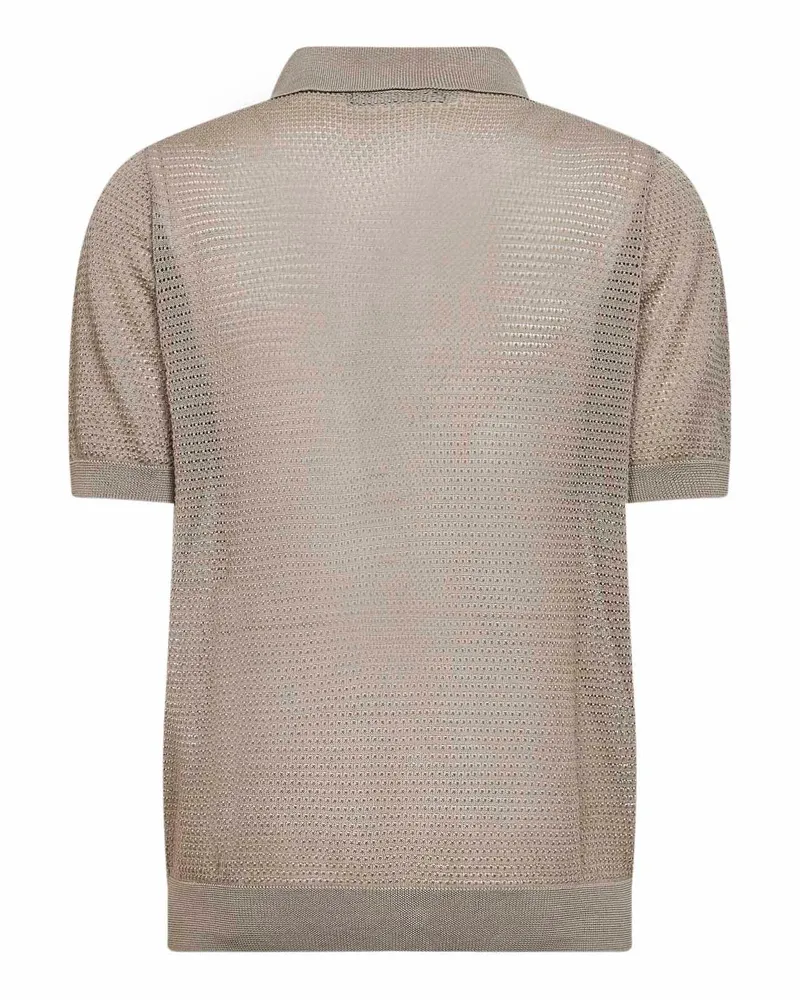 Tagliatore Men's Shirt Pointelle Knit Short Sleeve Mud Cotton Beige
