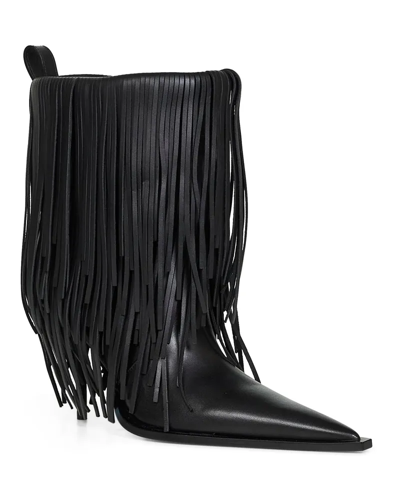 Balenciaga Women's Black Avenue Fringe 90mm Ankle Boots Calf Leather Black