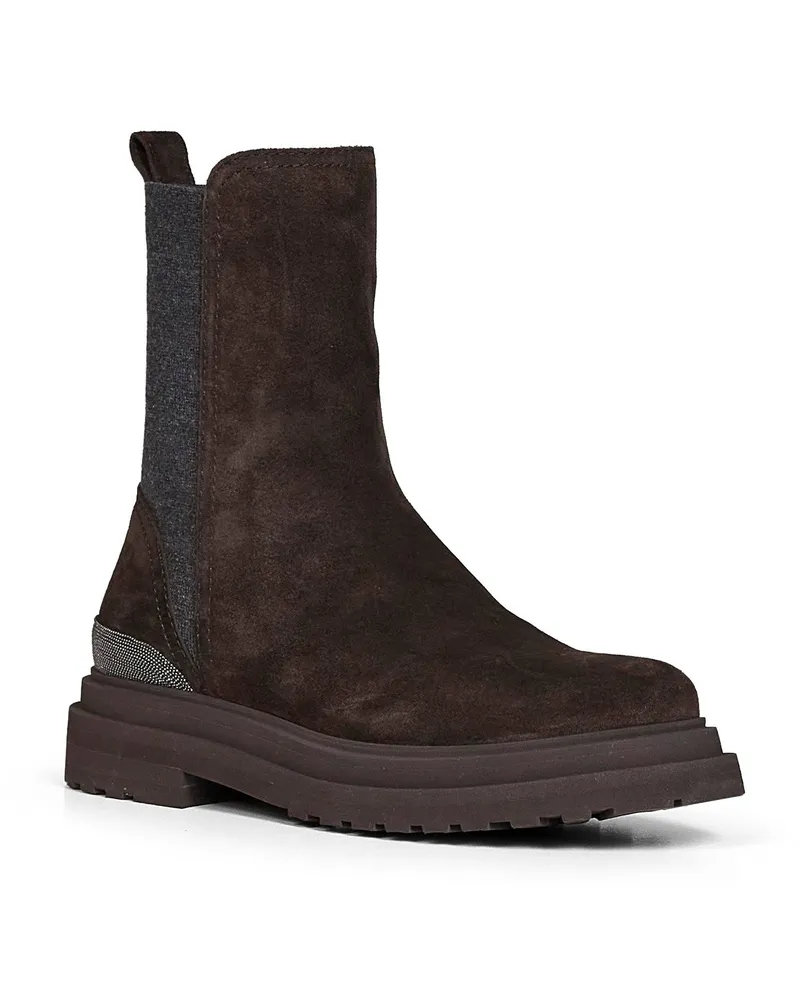 Brunello Cucinelli Women's Ankle Boots Pepper Suede Brown Cotton Brown