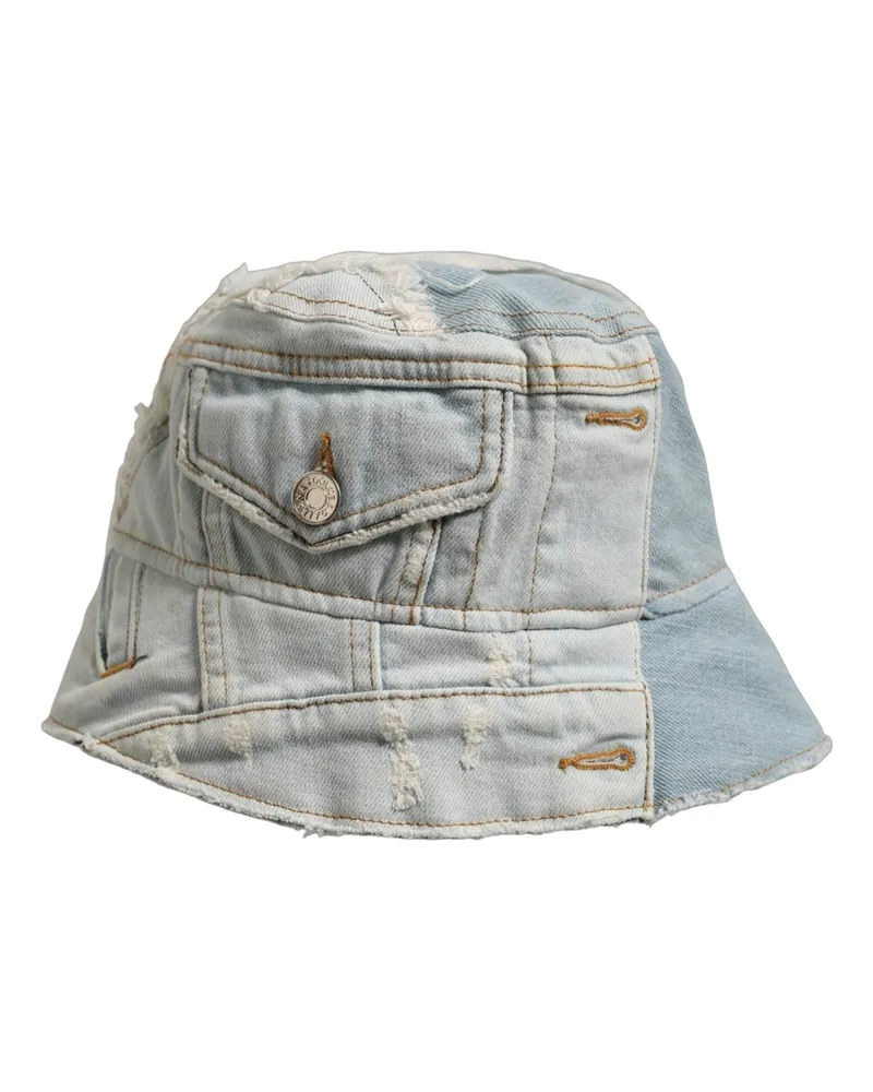 Dolce & Gabbana Men Blue Patchwork Cotton Denim Bucket Cap Hat Elastane Blue