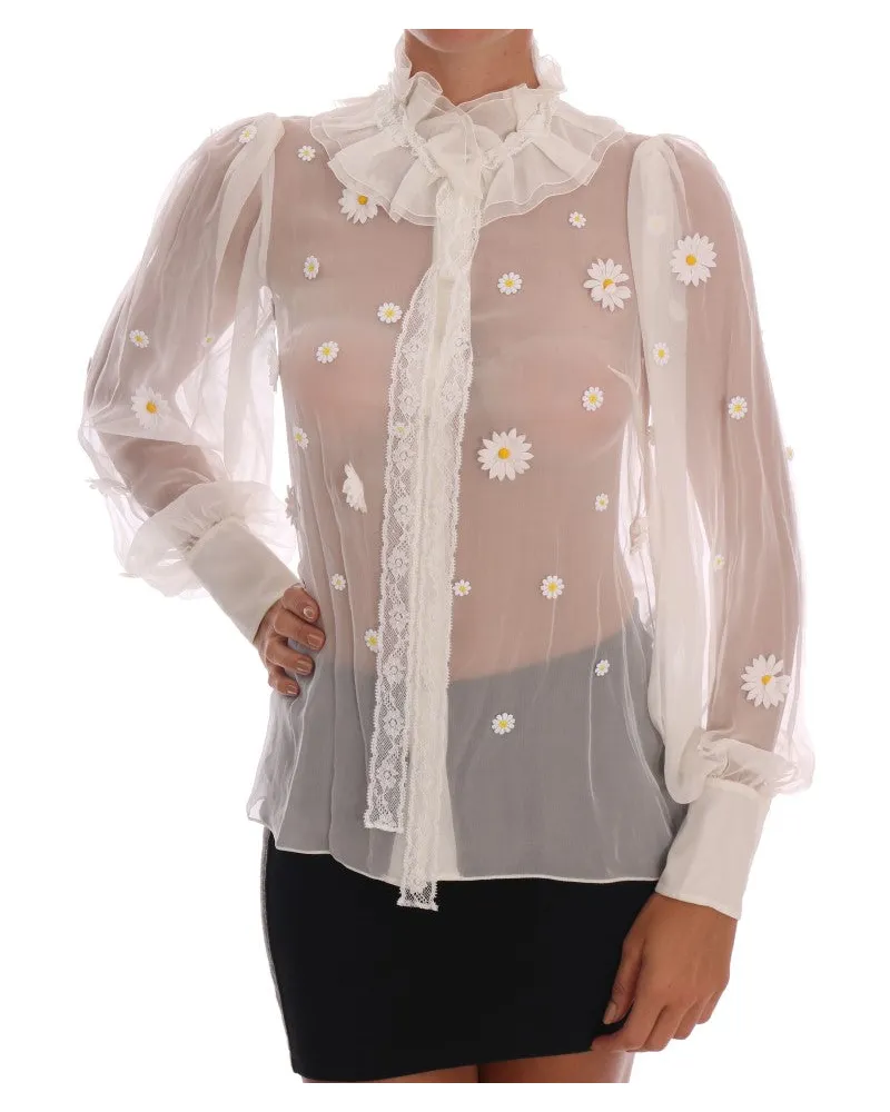 Dolce & Gabbana Women White Daisy Applique Silk Shirt White