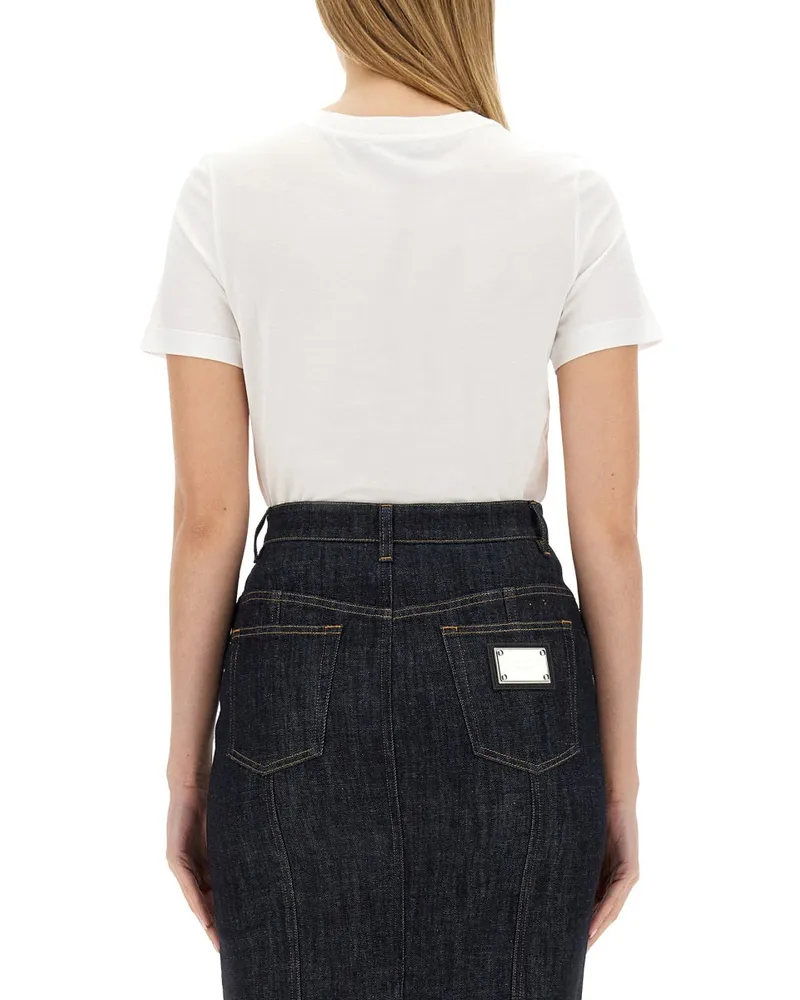 Dolce & Gabbana Logo Patch Cotton T-Shirt — White White