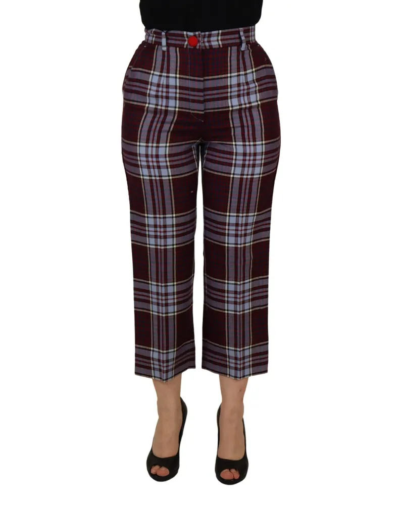 Dolce & Gabbana Women's Plaid Wool Trousers Burgundy Cotton Elastane Burgundy