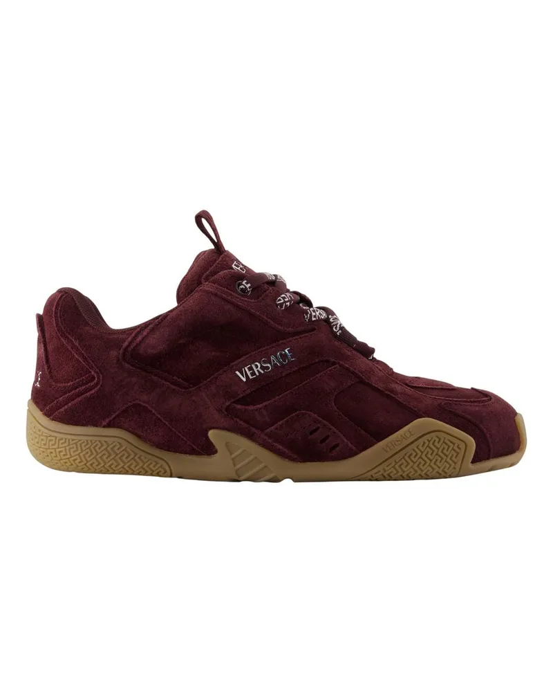 Versace Women's Suede And Calfskin Sneaker Burgundy Burgundy