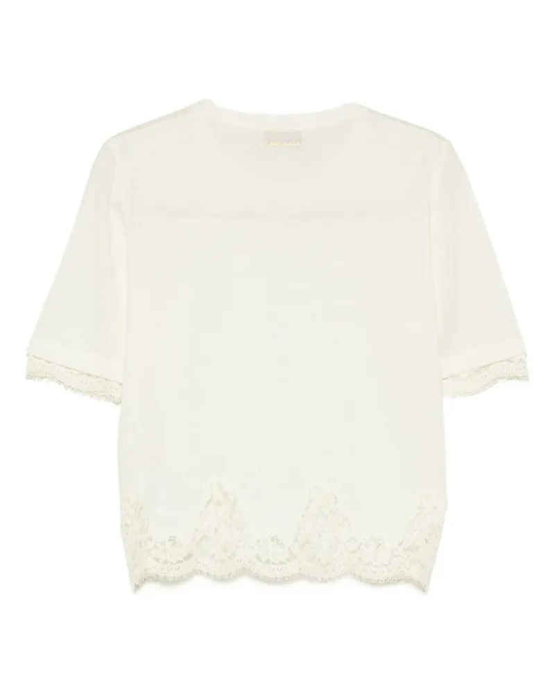 Ermanno Scervino Lace-Trimmed T-Shirt — Cream Cream