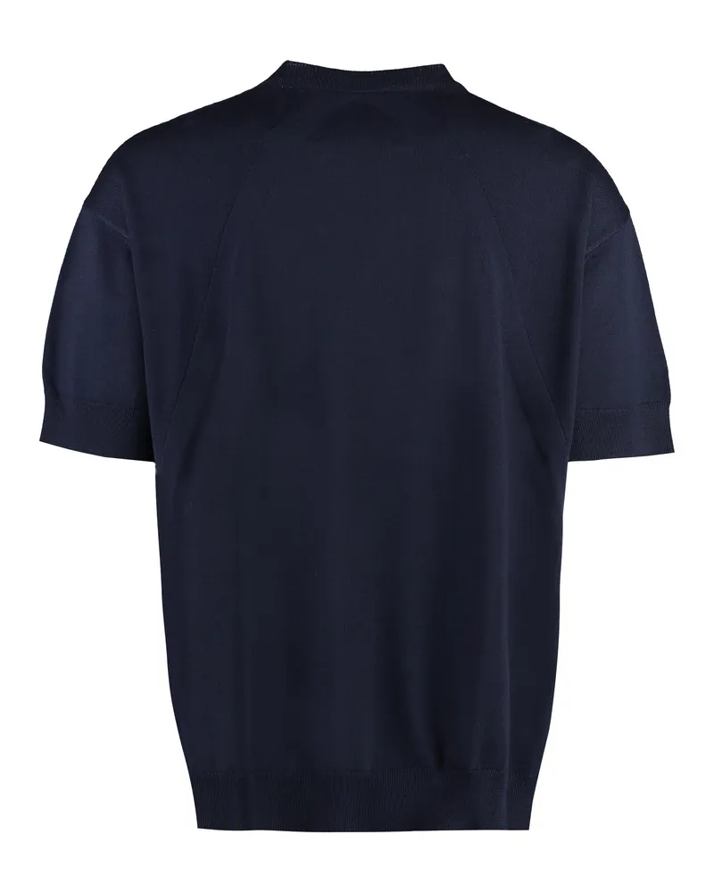 Jil Sander Men's Short-Sleeve Wool Sweater Dark Blue Sweatshirts Navy