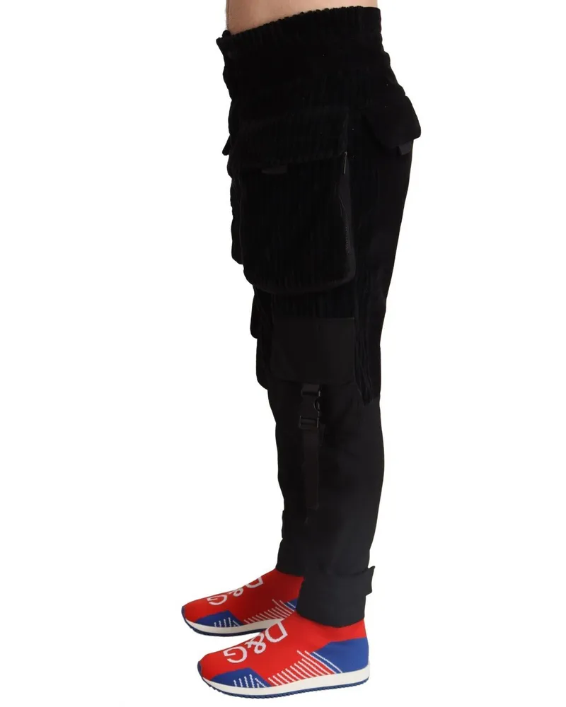 Dolce & Gabbana Men's Black Cotton Skinny Corduroy Cargo Pants Nylon Black