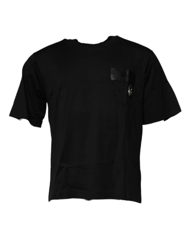 Dolce & Gabbana Men's Black Logo Patch Cotton Crew Neck T-Shirt Black