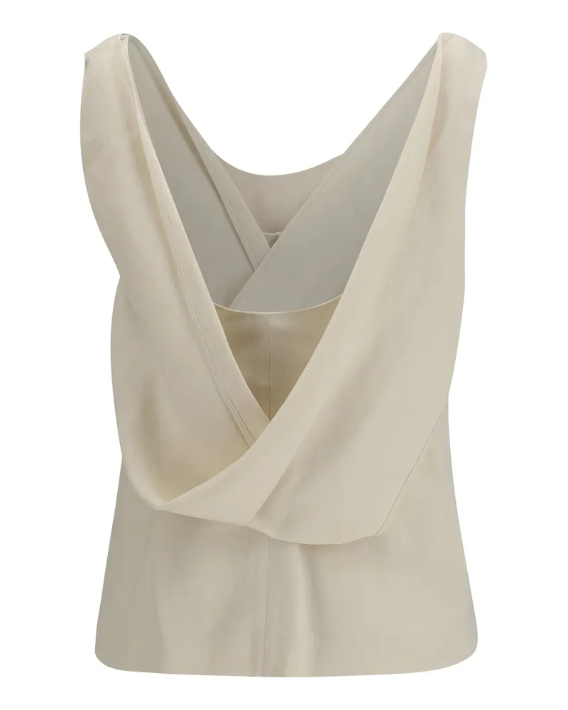 Brunello Cucinelli Women's Viscose And Linen Twill Top Panna Beige