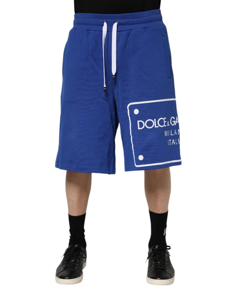 Dolce & Gabbana Men's Blue Logo Cotton Bermuda Sweatshorts Shorts Blue