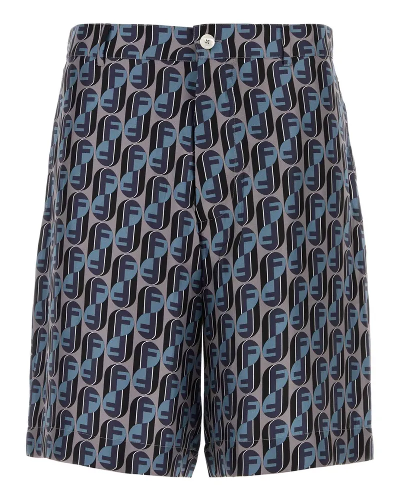 Fendi Men's Printed Silk Bermuda Shorts Flannel Avio Exterior Blue