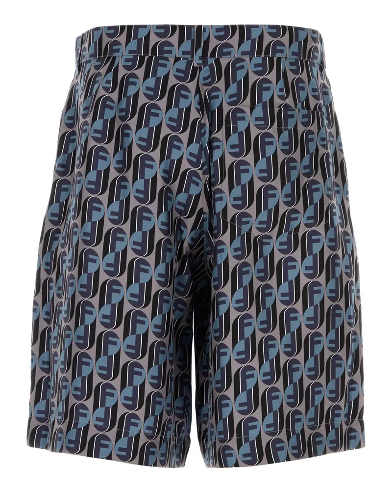 Fendi Men's Printed Silk Bermuda Shorts Flannel Avio Exterior Blue