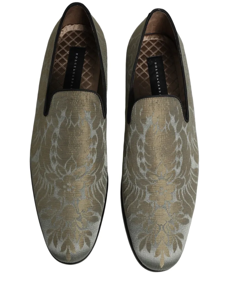 Dolce & Gabbana Men's Gold Floral Jacquard Slip On Loafers Shoes Leather Gold