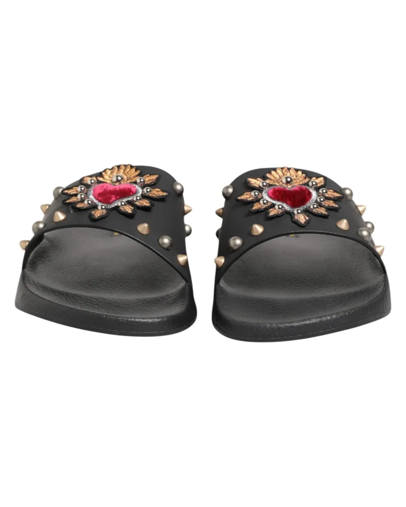 Dolce & Gabbana Sacred Heart Patch Slipper — Black Black