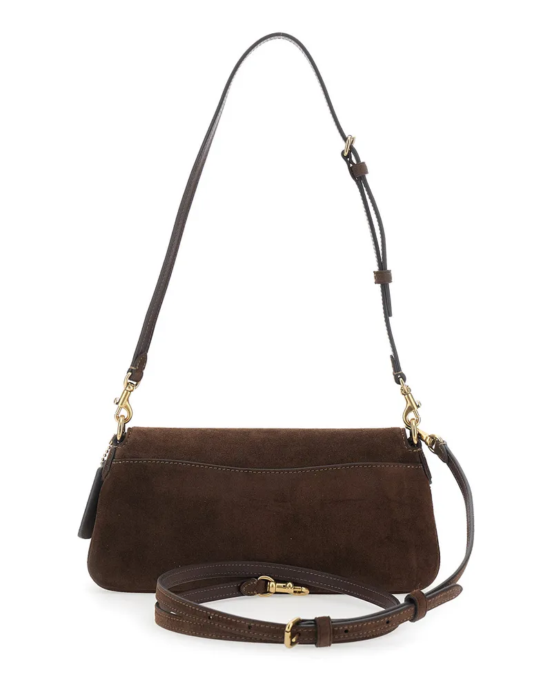 Coach Women's Crossbody Bag Suede Jet Brown Leather Cow Shoulder Brown