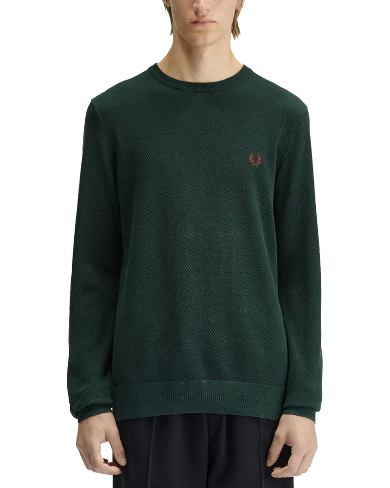 Fred Perry Logo-Embroidered Cotton Sweater — Green Green