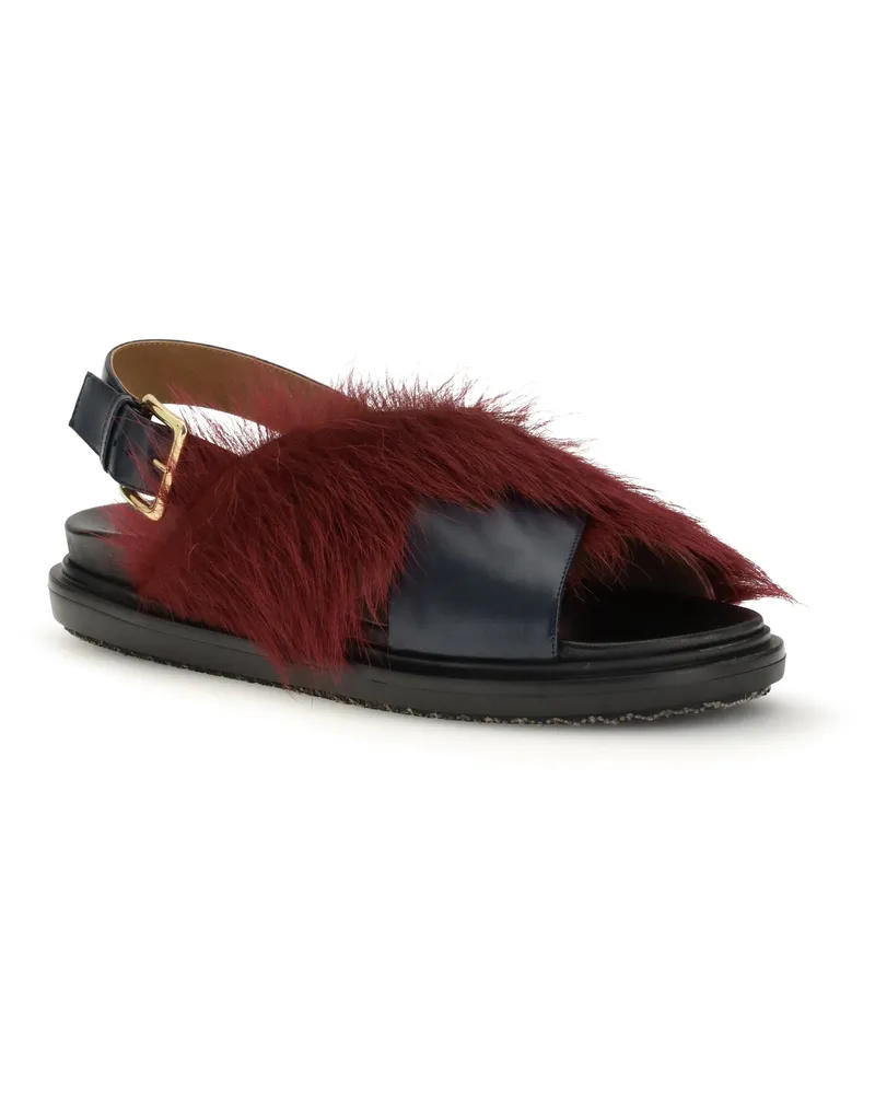 Marni Women's Fur-Lined Fussbett Sandals Blue-Camelia Calf Leather Bos Taurus Blue/camelia Multicolor