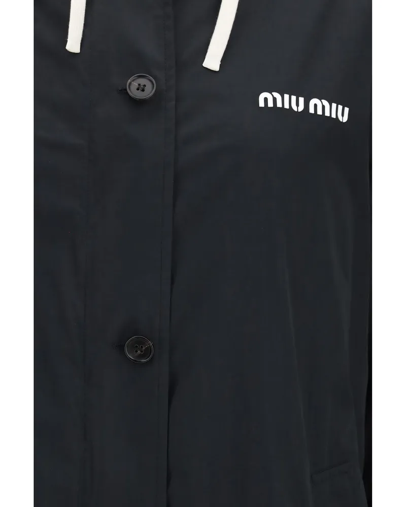 Miu Miu Women's Single-Breasted Peacoat Black Cotton Shirt Black