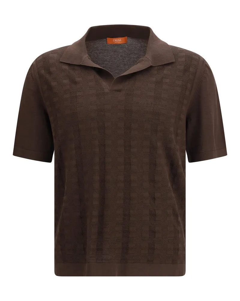CRUNA Men's Knit V-Neck T-Shirt Levanti Dark Brown Cotton Polo Shirts T-shirts And Polos 