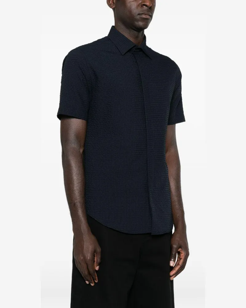 Emporio Armani Men's Short-Sleeve Shirt Dark Blue Polyester Navy