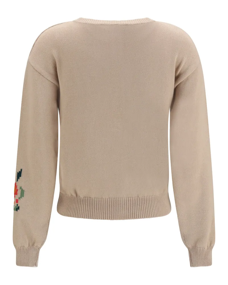 Max Mara Women Cotton Knit Cardigan With Intarsia Multicolour Jacket Beige