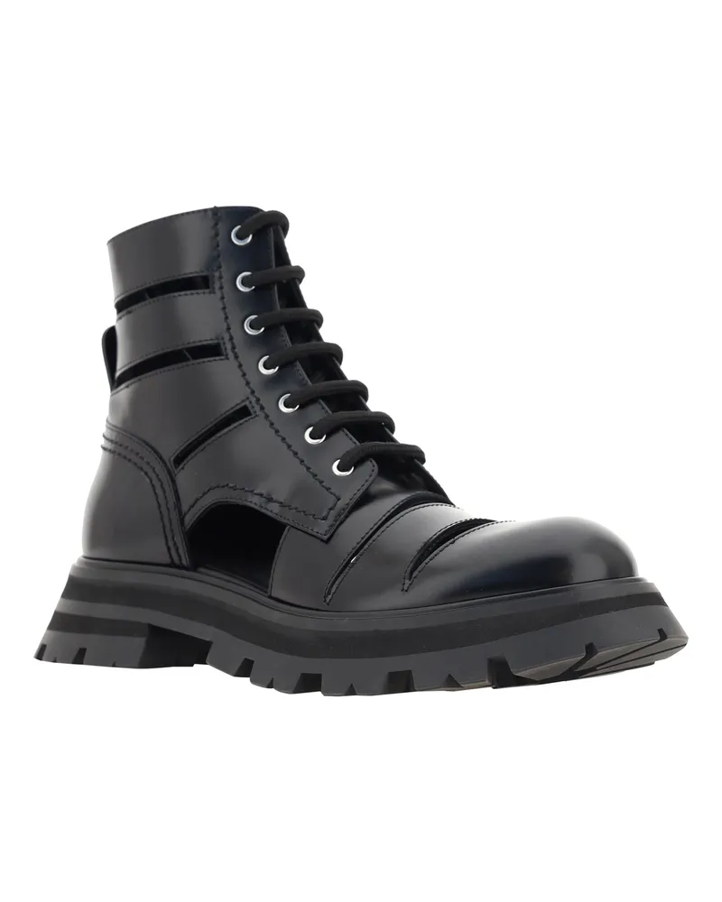 Alexander McQueen Women's Ankle Boots Wander Combat Black Calf Leather Black