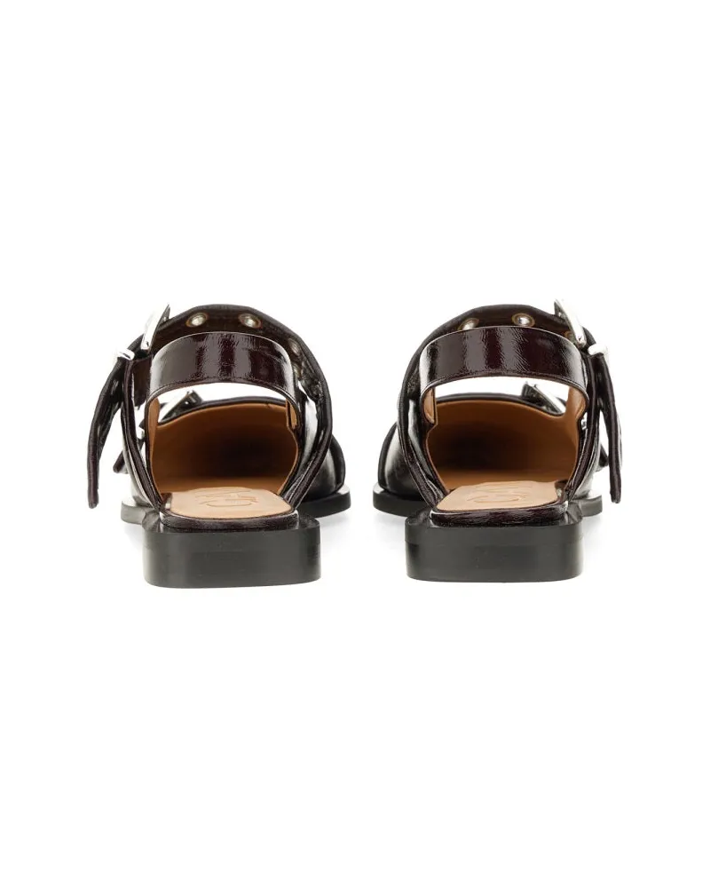 Ganni Buckle Detail Recycled Polyester Ballet Flat — Burgundy Burgundy