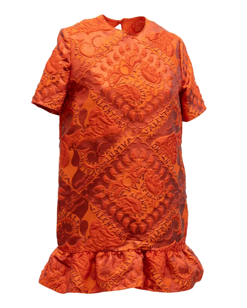 Valentino Garavani Women's Orange Short Sleeve Ruffle Hem Dress Orange