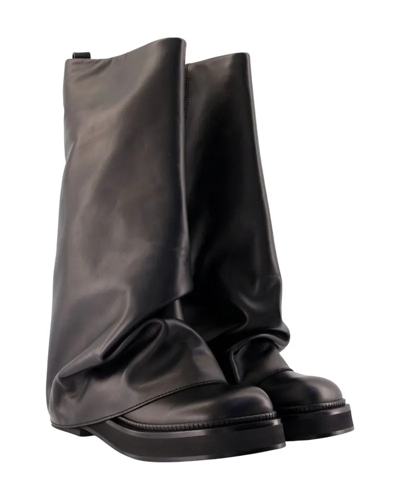 ATTICO Women's Robin Combat Ankle Boots -  Leather Black Calfskin Shoes Ankle-Boots Black