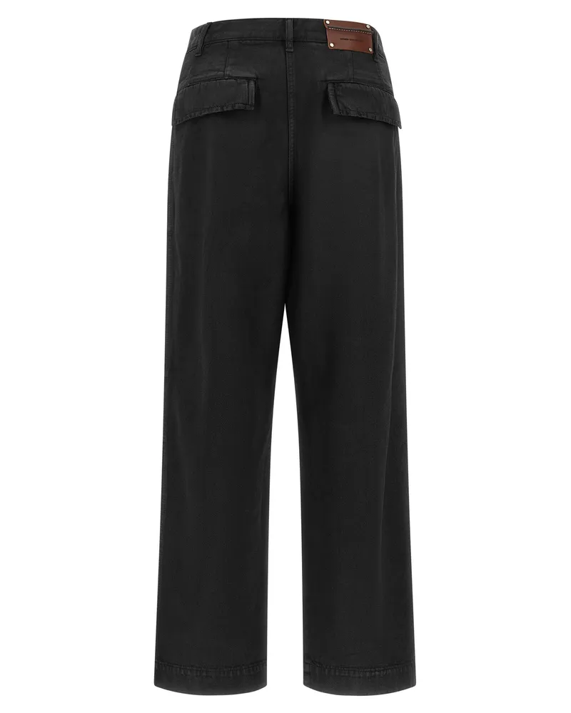 Dries van Noten Wide Cotton Canvas Trousers — Black Black