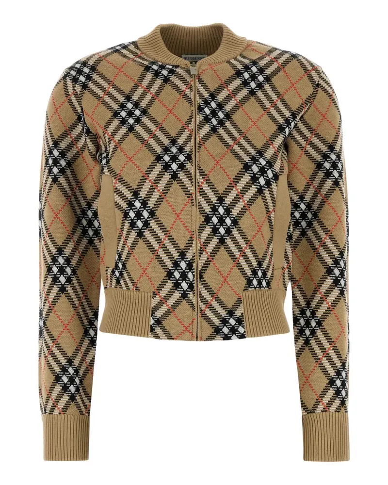 Burberry Tartan Wool-Blend Cardigan — Beige Beige