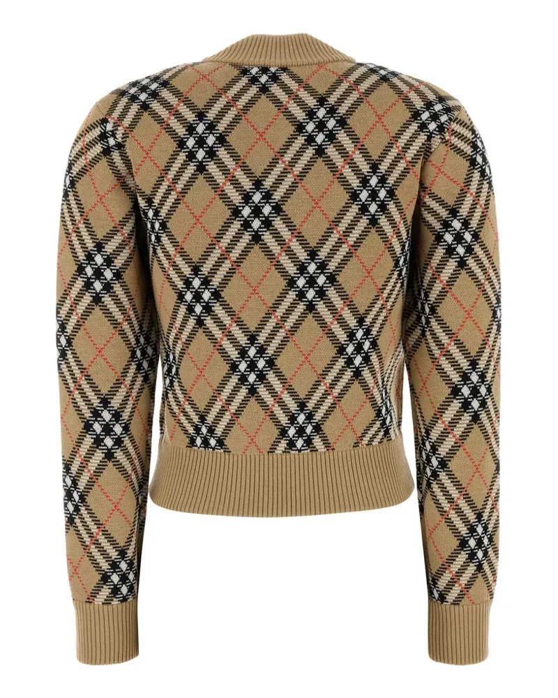 Burberry Women's Embroidered Wool Blend Cardigan Sandsandipcheck Exterior: Polyester Maglieria Sweater Beige